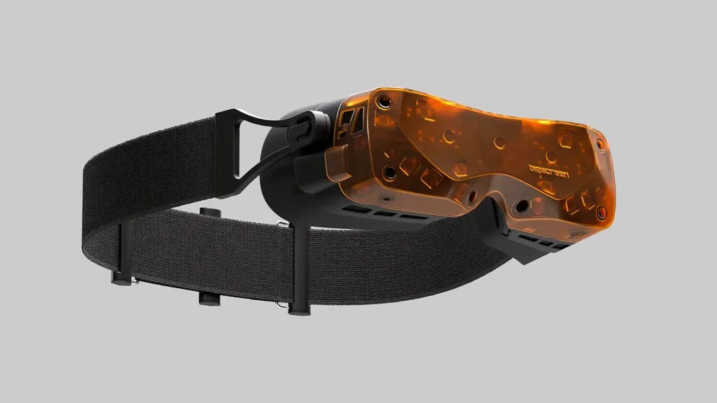Bigscreen Beyond 2 headset with strap, transparent orange shell