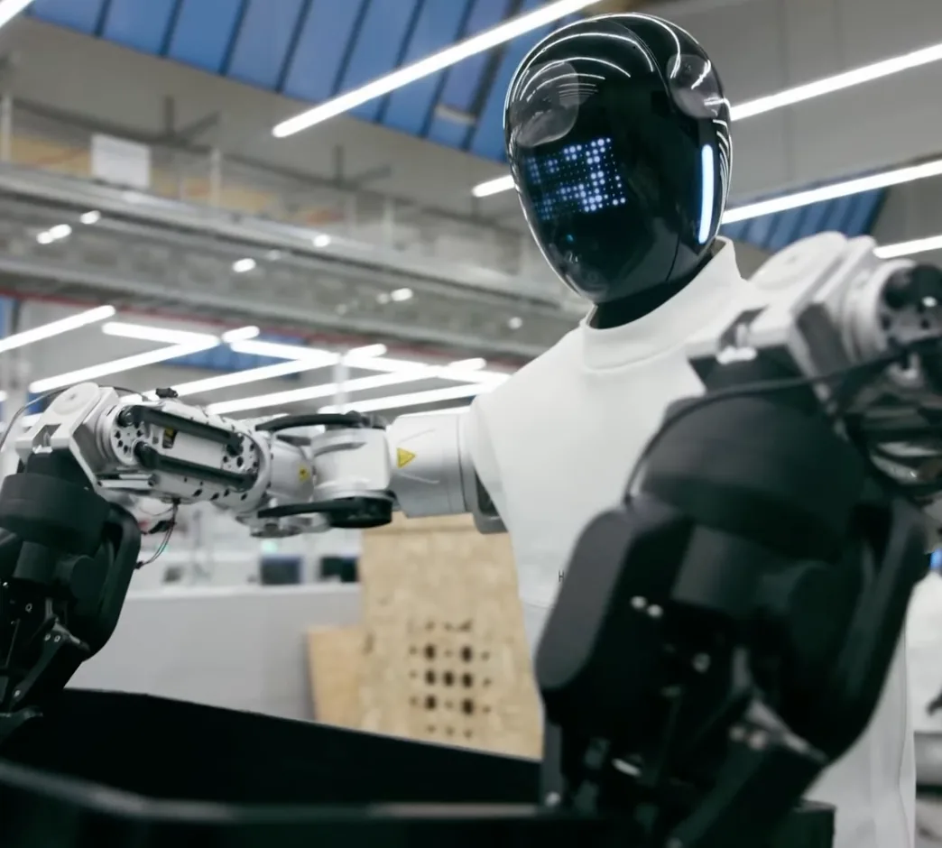 Humanoid robot on a factory floor